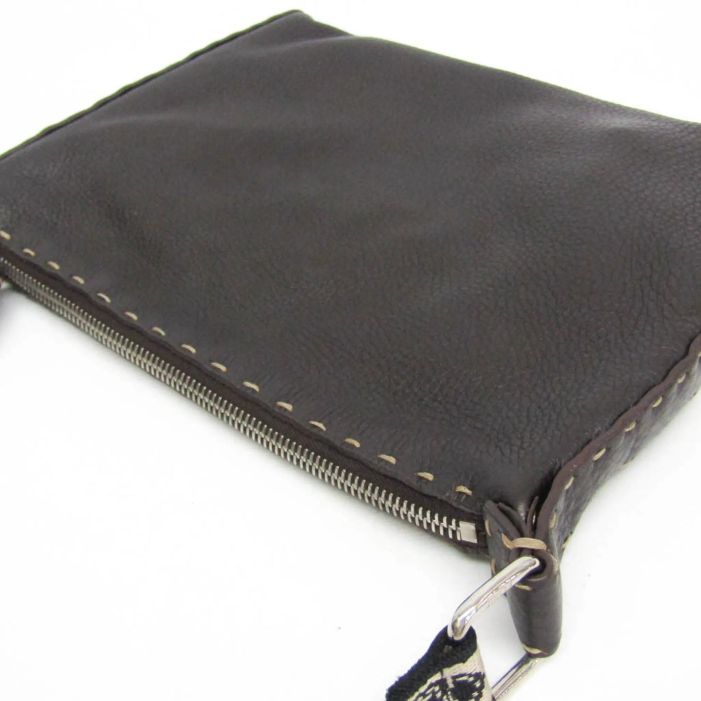 Fendi Vintage Selleria Zip Messenger Leather, Brown, Leather, Shoulder Bag