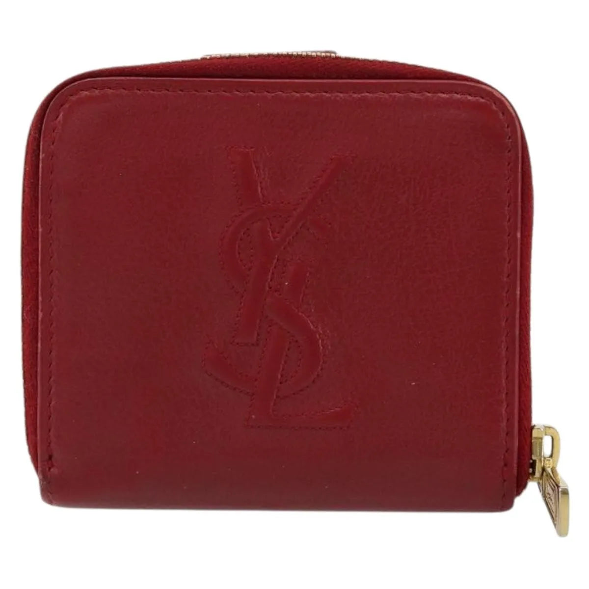 Saint Laurent Zipped Bifold Leather, Red, Leather, Wallet