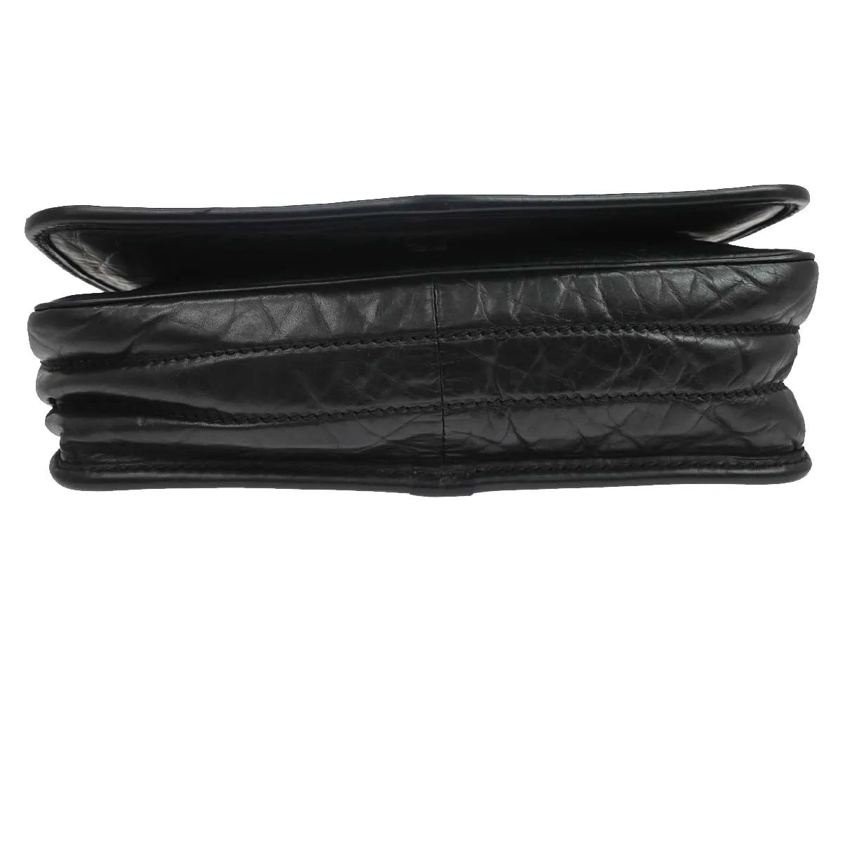Chanel Vintage Logo Messenger Quilted Aged Calfskin, Black, Leather, Shoulder Bag