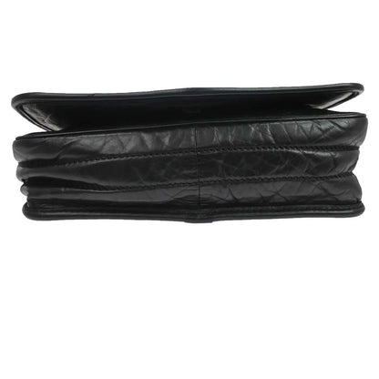 Chanel Vintage Logo Messenger Quilted Aged Calfskin, Black, Leather, Shoulder Bag