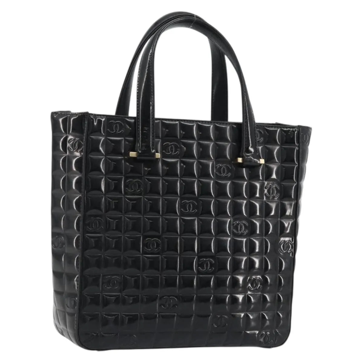 Chanel Chocolate Bar CC Tote Quilted Patent, Black, Patent Leather, Tote Bag