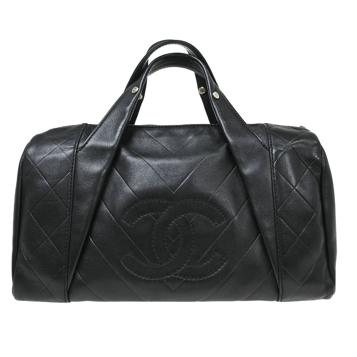 Chanel All Day Long Bowler Chevron Leather, Black, Leather, Tote Bag