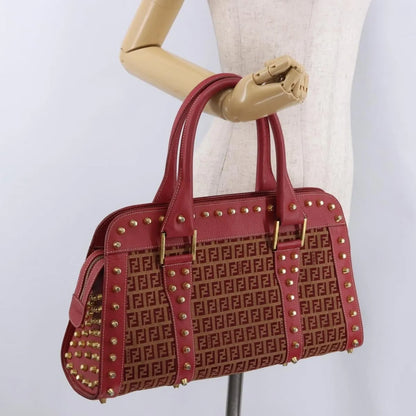 Fendi Studded Handle canvas, Red, Canvas, Handbag
