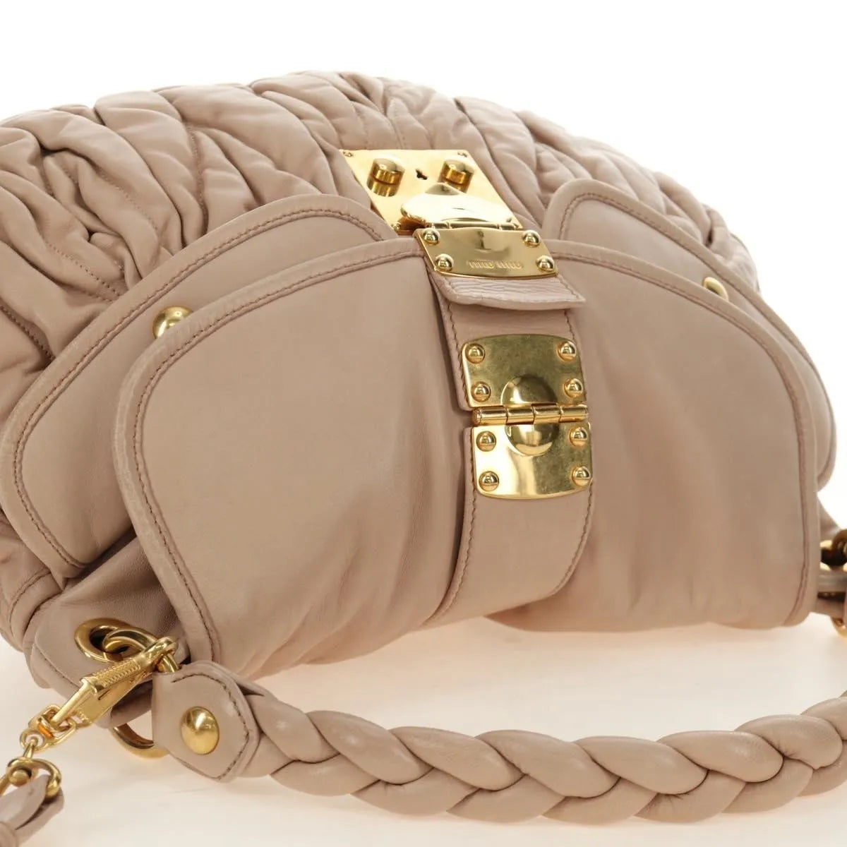 Miu Miu Madras Convertible Lock Tote Leather, Pink_gold, Leather, Handbag