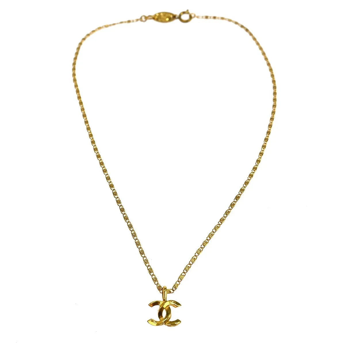 Chanel Vintage CC Pendant Metal with Crystals, Gold, Gold Plated, Necklace