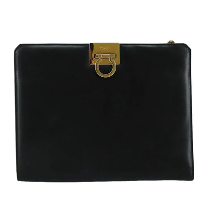 Salvatore Ferragamo Vintage Gancini Chain Leather, Black, Leather, Shoulder Bag