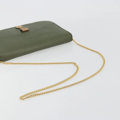 Christian Dior Vintage Chain Flap Leather, Green, Leather, Shoulder Bag