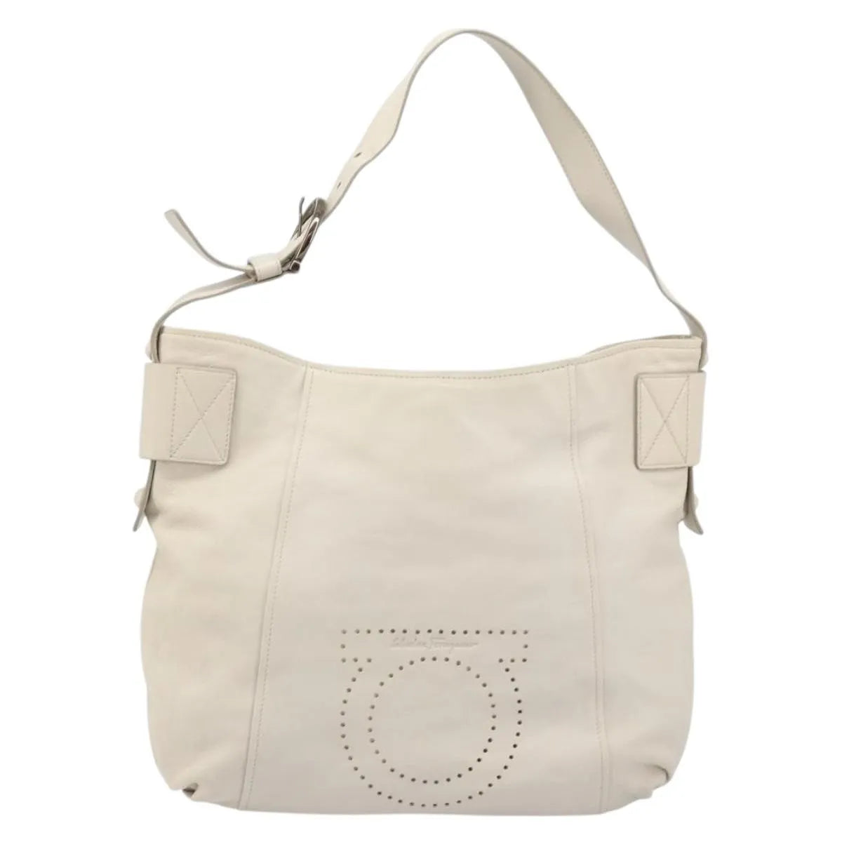 Salvatore Ferragamo Vintage Gancini Hobo Leather, White, Leather, Shoulder Bag
