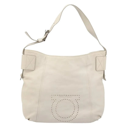 Salvatore Ferragamo Vintage Gancini Hobo Leather, White, Leather, Shoulder Bag