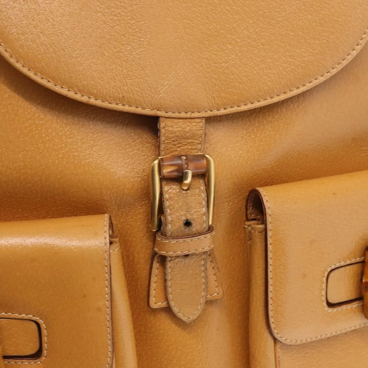 Gucci Vintage Bamboo Leather, Brown, Leather, Backpack