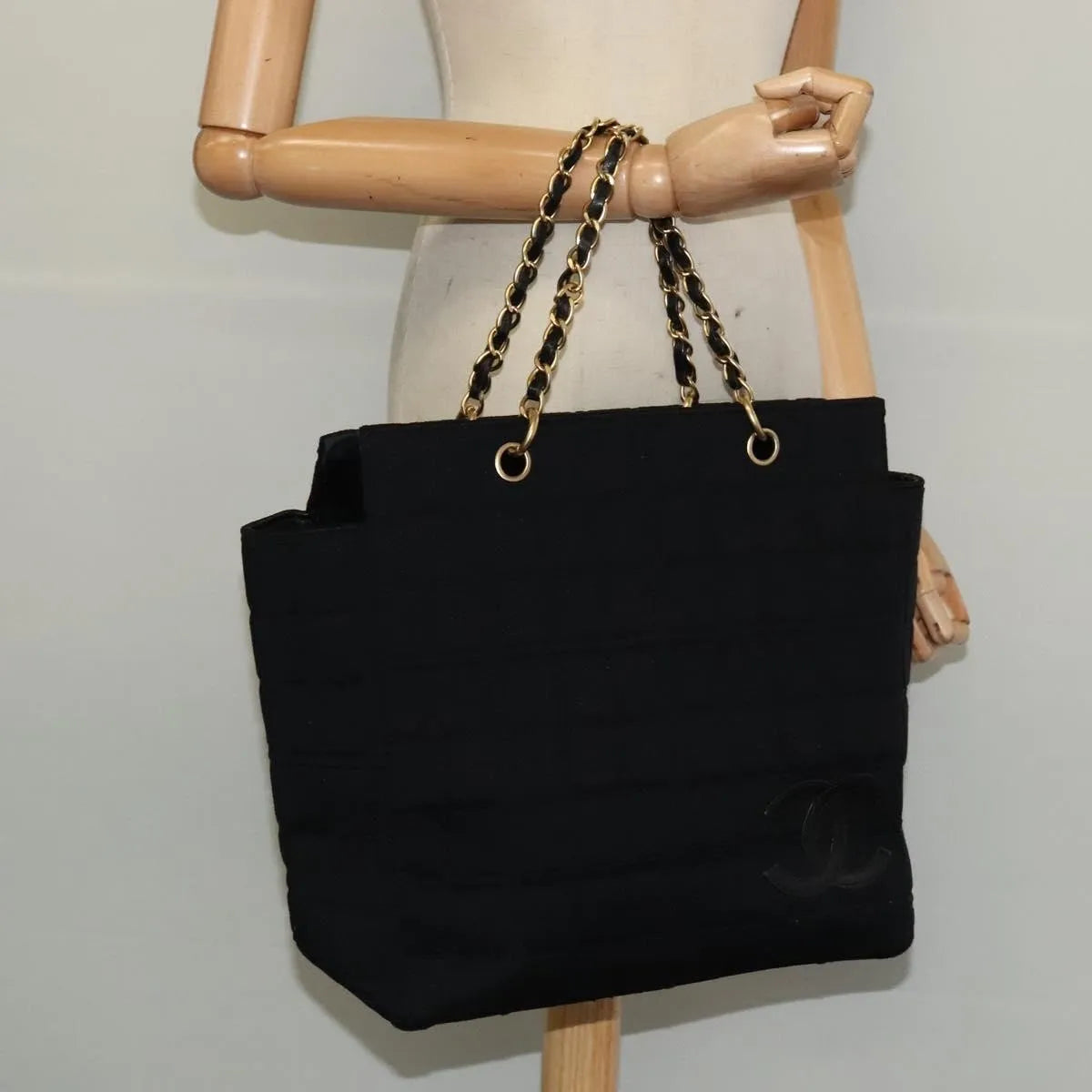 Chanel Chocolate Bar CC Tote Cotton, Black, Cotton, Tote Bag
