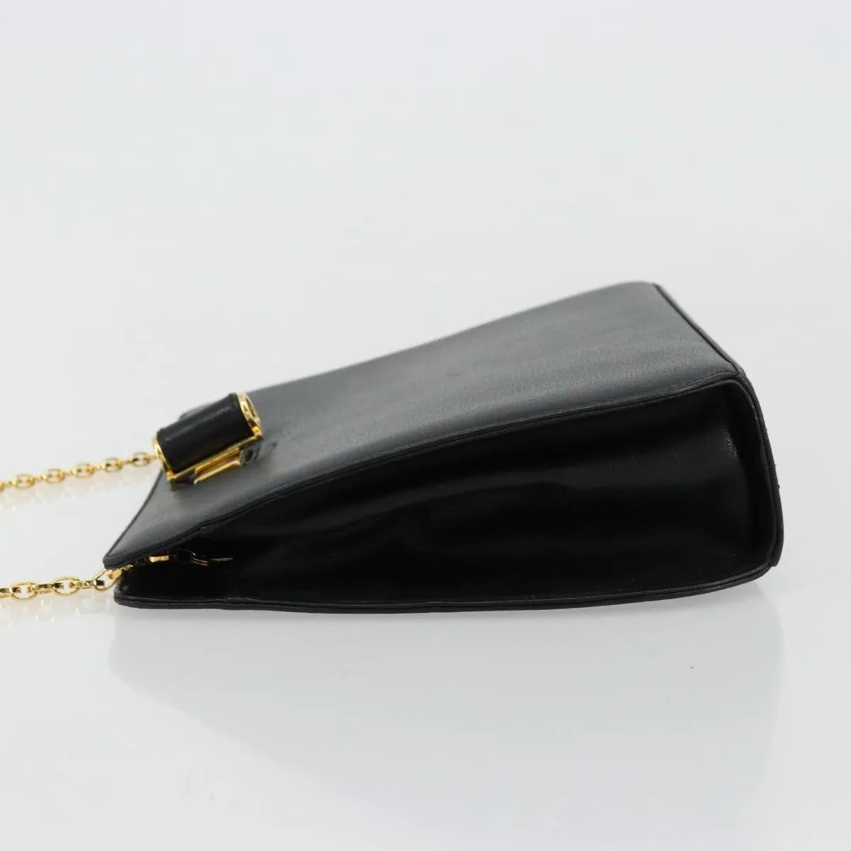 Salvatore Ferragamo Vintage Chain Leather, Black, Leather, Shoulder Bag