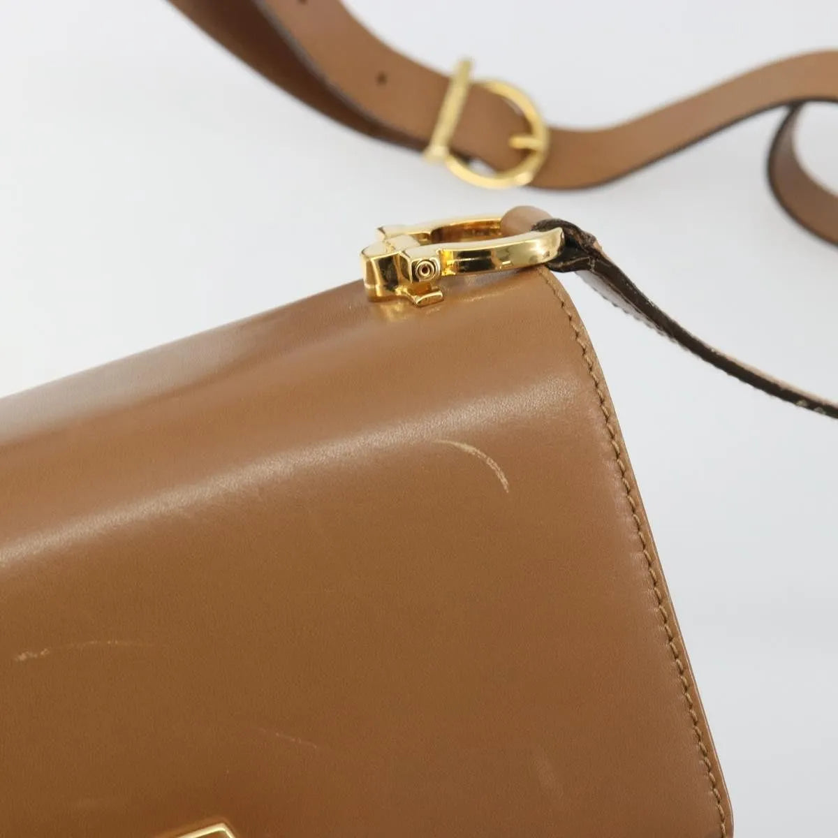 Salvatore Ferragamo Gancini Leather, Brown, Leather, Shoulder Bag