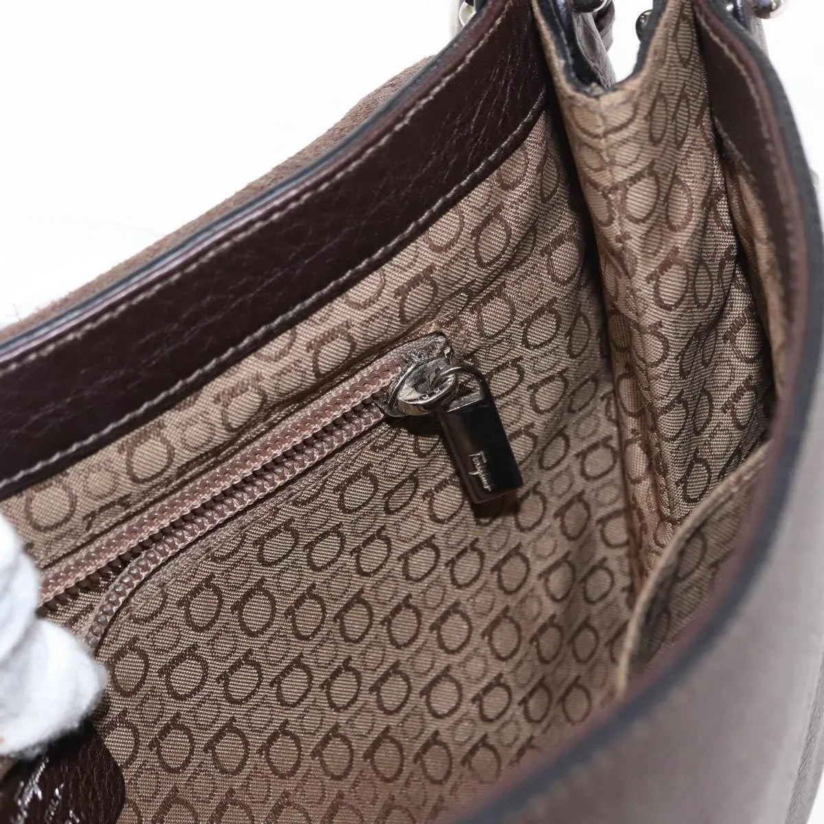 Salvatore Ferragamo Gancini Leather, Brown, Leather, Shoulder Bag