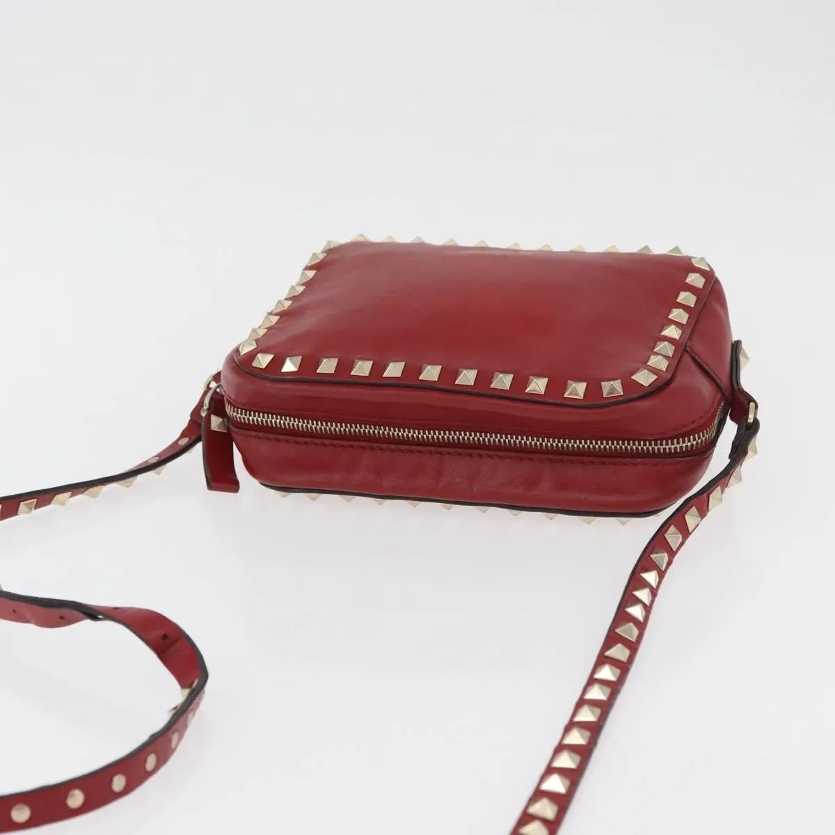 Valentino Garavani Rockstud Camera Leather, Red, Leather, Shoulder Bag