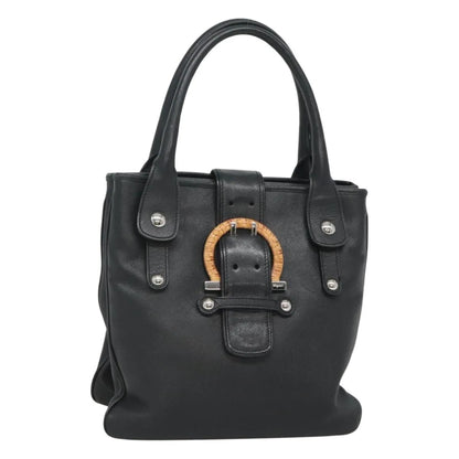 Salvatore Ferragamo Gancini Leather, Black, Leather, Handbag
