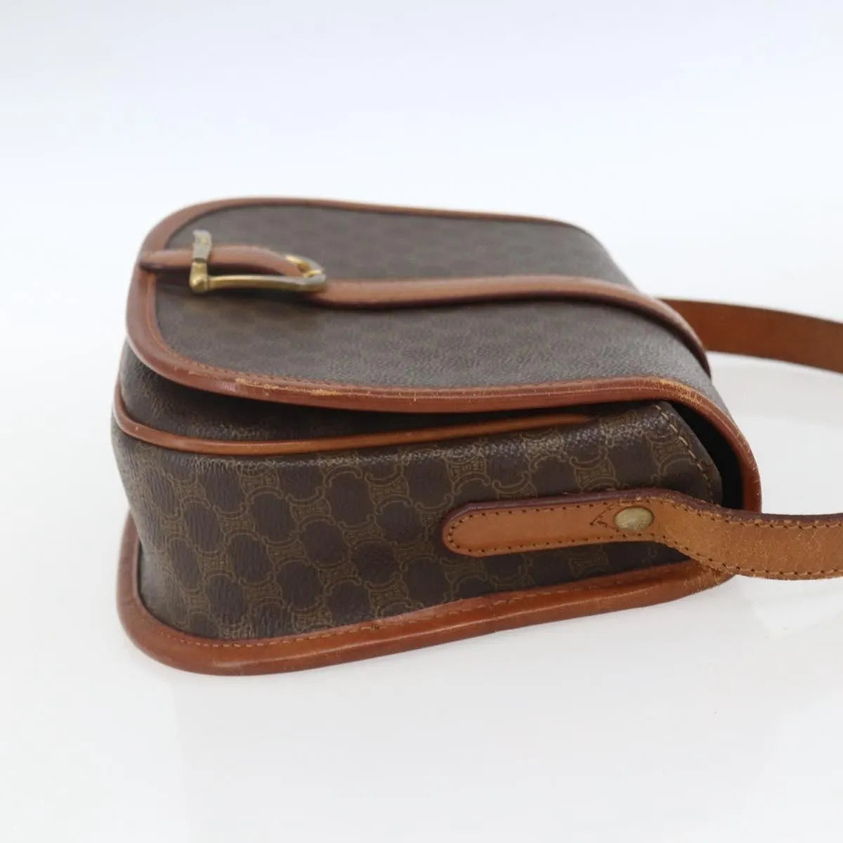 Celine Vintage Macadam Canvas and Leather, Brown, Canvas, Shoulder Bag