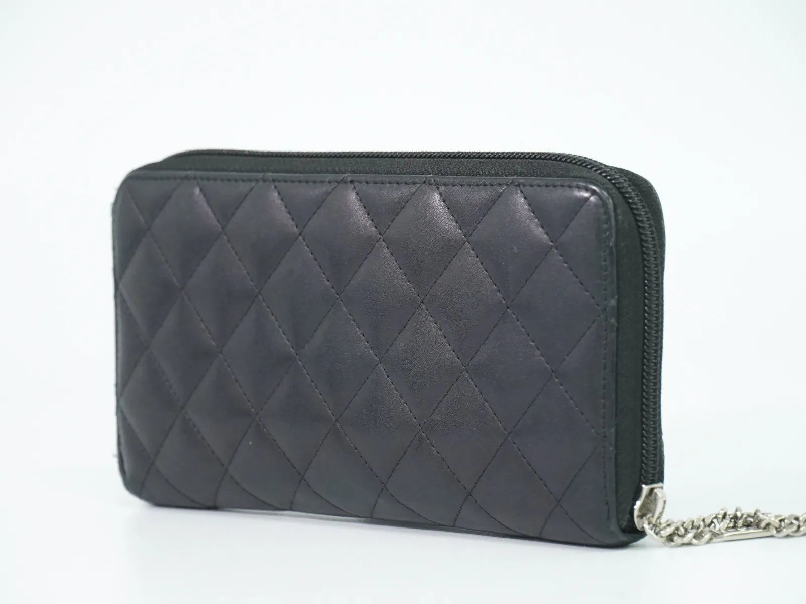 Chanel Cambon Zip Around Quilted Lambskin, Black, Leather, Wallet
