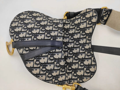 Christian Dior Saddle Oblique Canvas, Blue, Canvas, Shoulder Bag