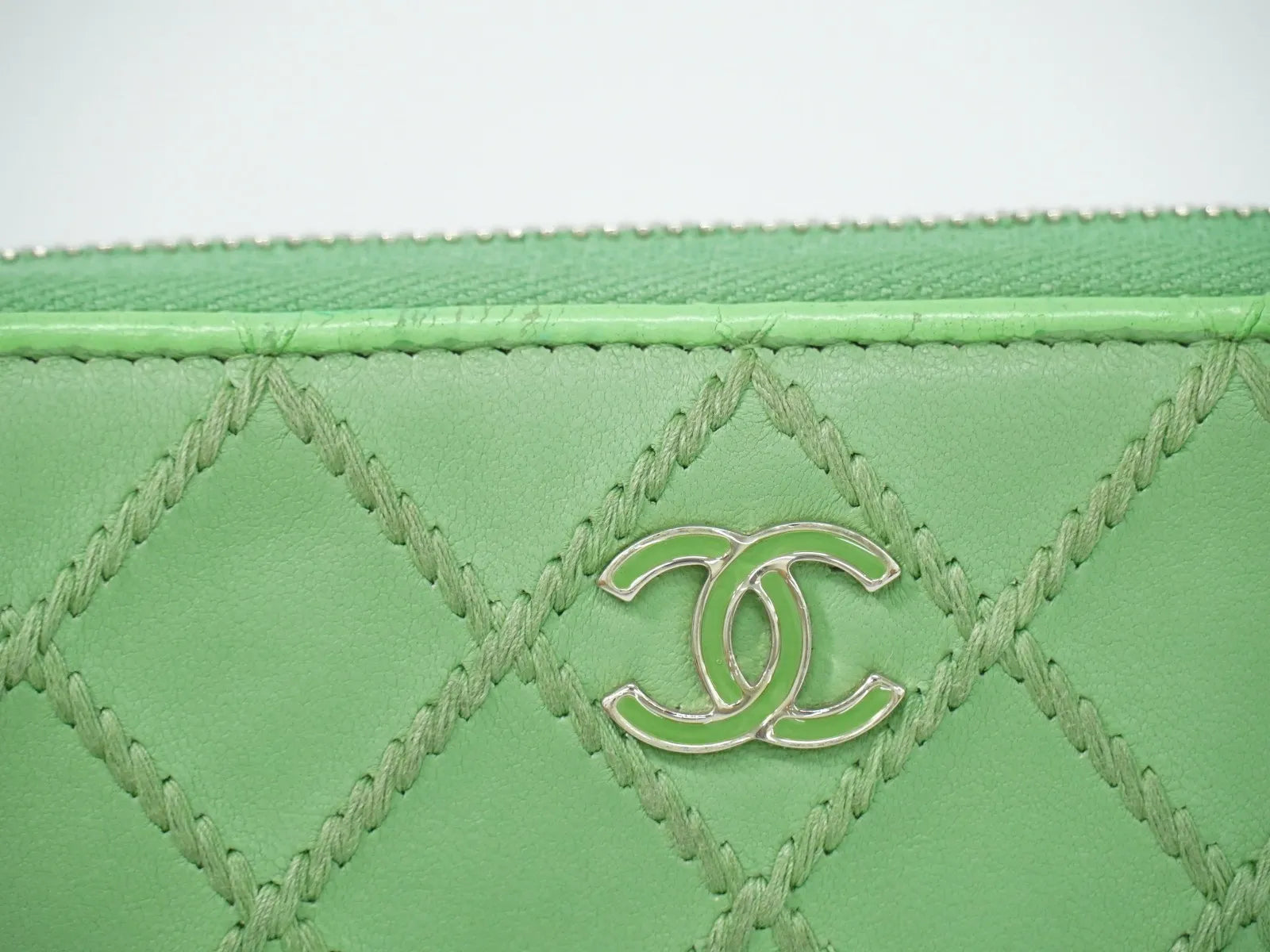 Chanel Wild Stitch Topics Wallet Lambskin, Green, Leather, Wallet