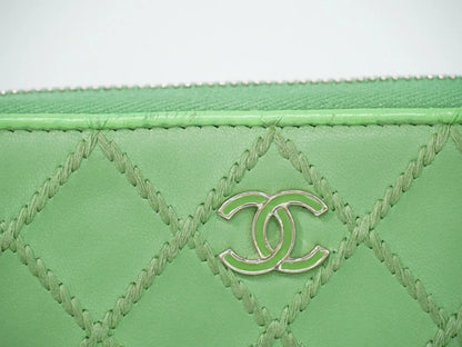 Chanel Wild Stitch Topics Wallet Lambskin, Green, Leather, Wallet