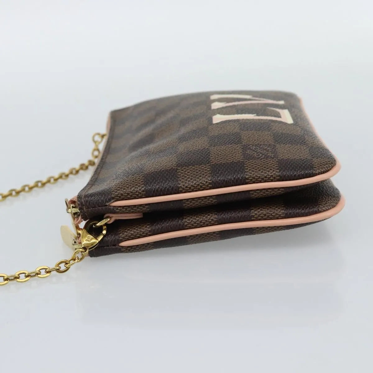 Louis Vuitton Double Zip Pochette Damier, Brown, Canvas, Clutch