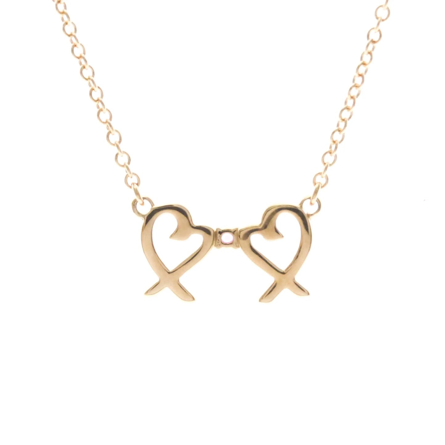 Tiffany & Co. Double Loving Heart Pendant 18K Rose Gold with Pink Sapphire, Gold, Pink Gold, Necklace