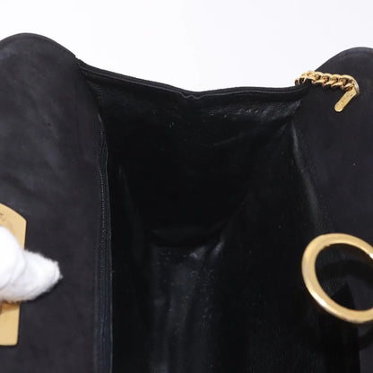 Salvatore Ferragamo Gancini Chain Suede, Black, Suede, Shoulder Bag