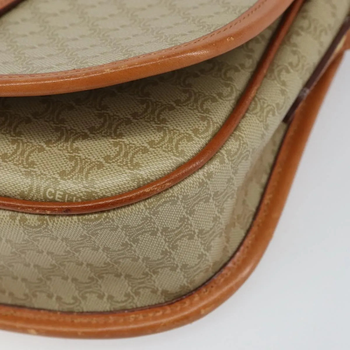 Celine Vintage Macadam Canvas and Leather, Beige, Canvas, Shoulder Bag