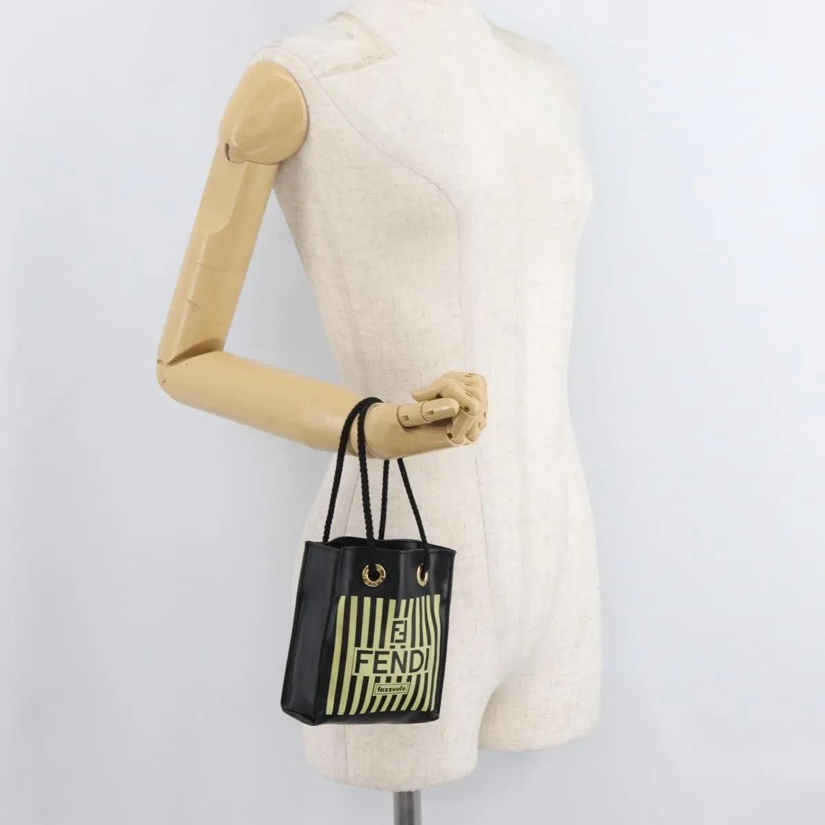 Fendi Fazzuolo Leather, Black, Polyester, Tote Bag