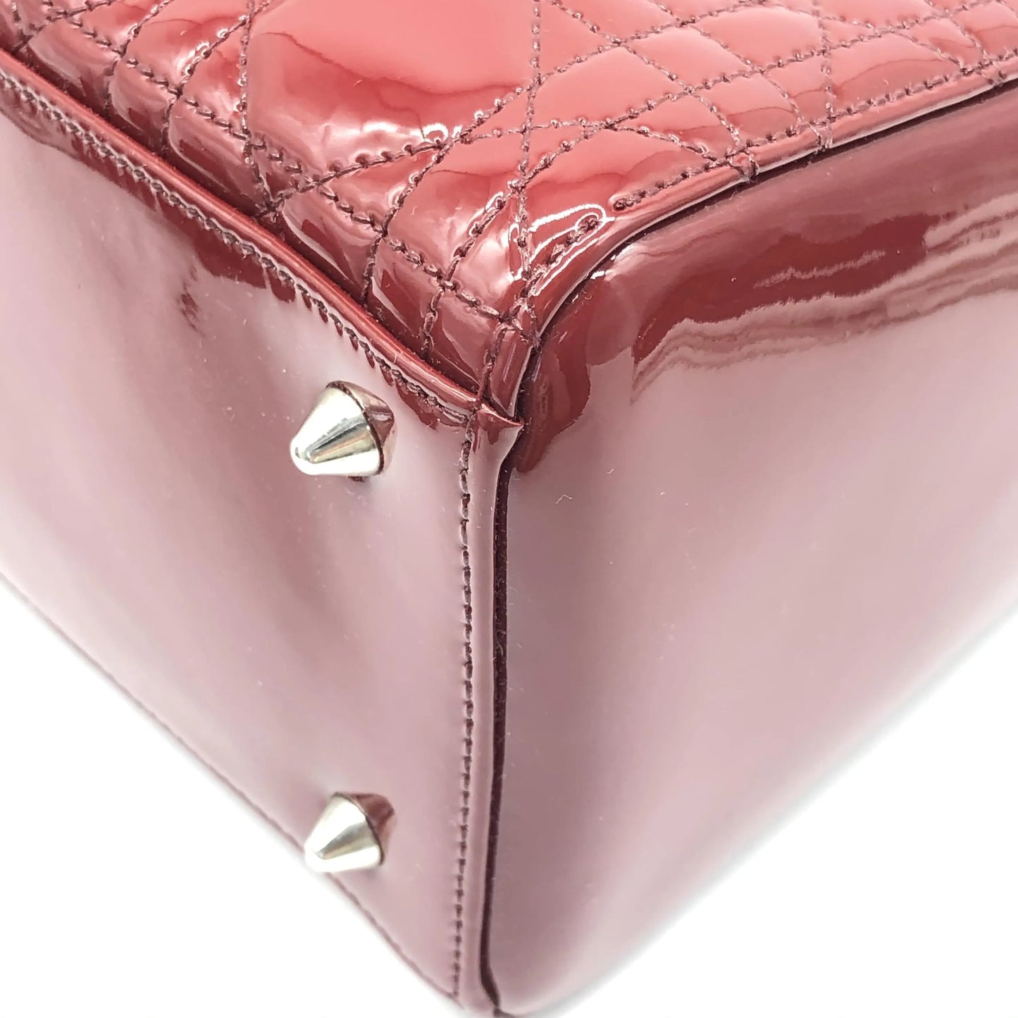 Christian Dior Vintage Lady Dior Cannage Quilt Patent, Burgundy, Patent Leather, Handbag