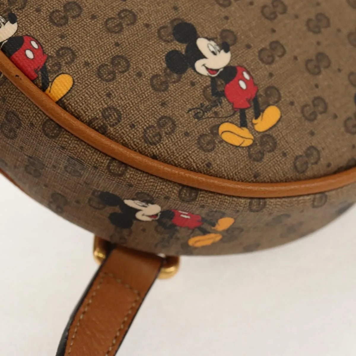 Gucci Disney Mickey Mouse Round Backpack (Outlet) Printed Mini GG Coated Canvas, Beige, Canvas, Backpack