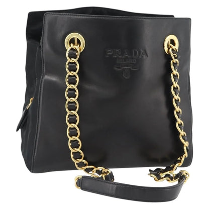 Prada Vintage Nappa Chain Tote Leather, Black, Leather, Shoulder Bag