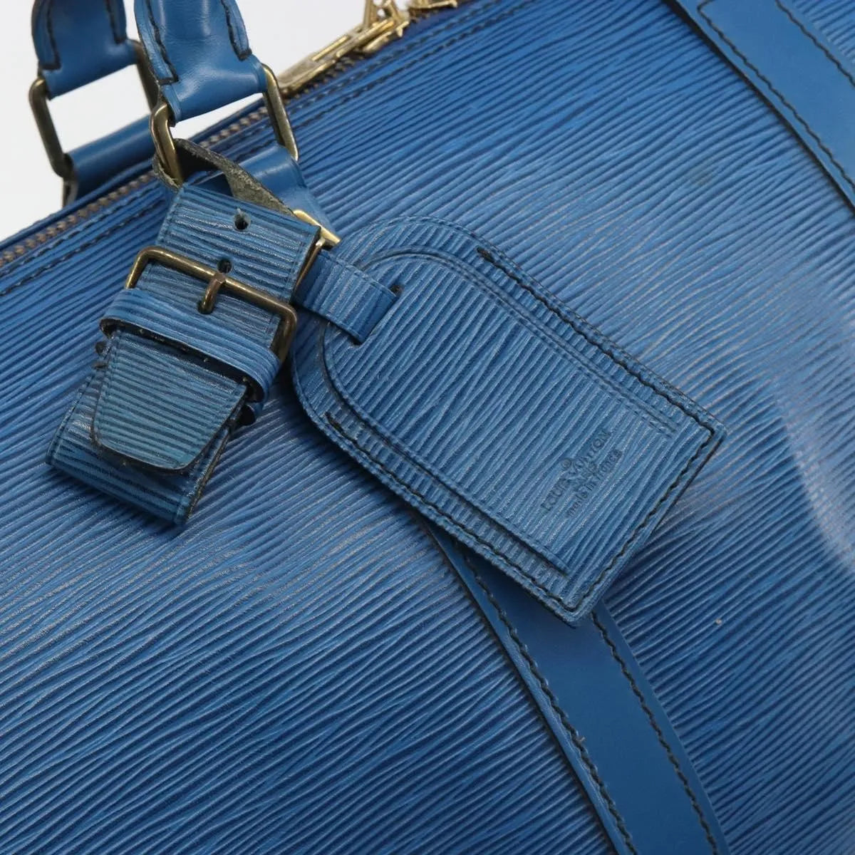 Louis Vuitton Keepall Epi, Blue, Leather, Travel Bag