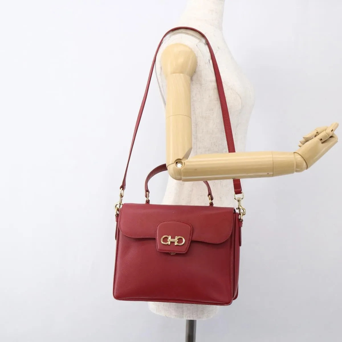 Salvatore Ferragamo Gancini Leather, Red, Leather, Handbag