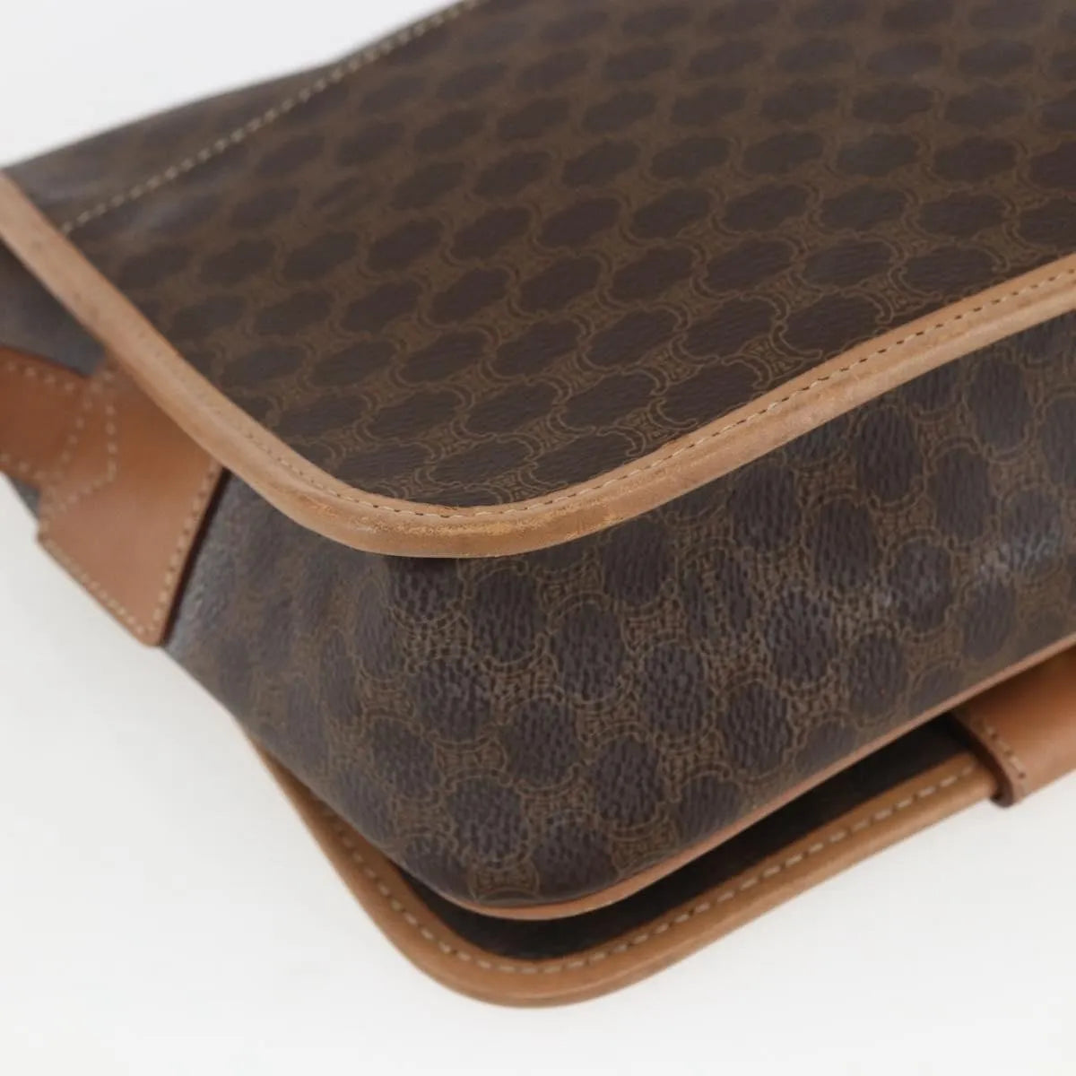 Celine Vintage Macadam Circle Logo Canvas and Leather, Brown, Canvas, Shoulder Bag