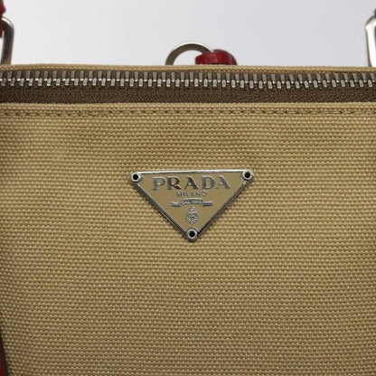 Prada Promenade Tote Canvas and Leather, Beige, Canvas, Shoulder Bag