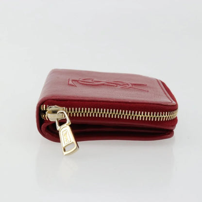 Saint Laurent Zipped Bifold Leather, Red, Leather, Wallet