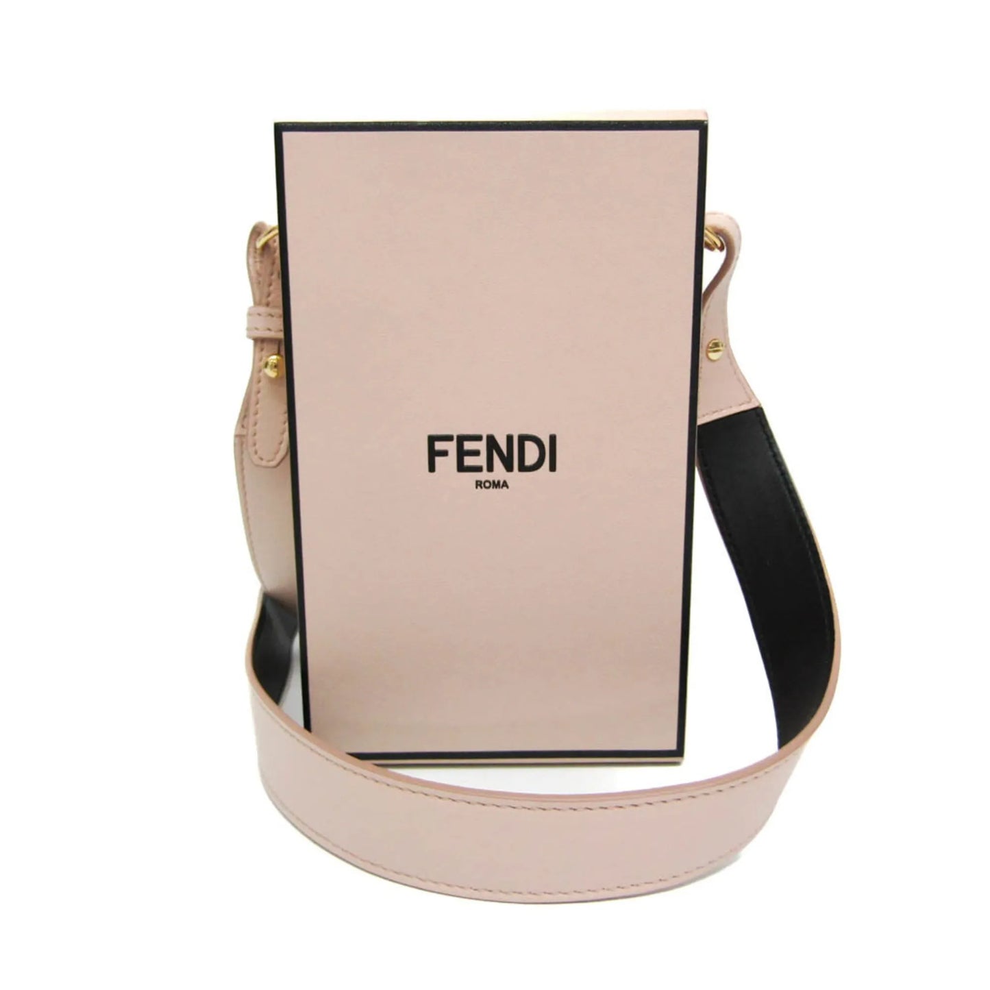 Fendi Logo Vertical Box Leather, Pink, Leather, Shoulder Bag