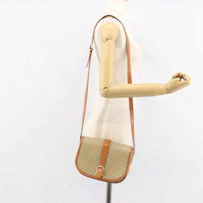 Celine Vintage Macadam Canvas and Leather, Beige, Canvas, Shoulder Bag