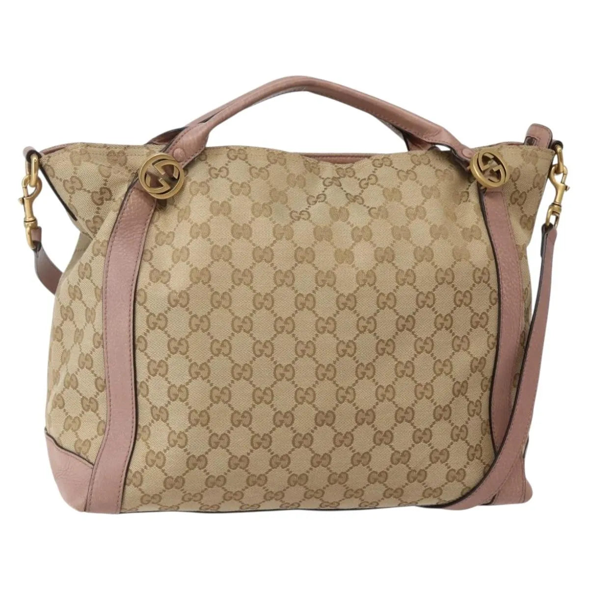 Gucci Vintage Interlocking G Canvas and Leather, Beige, Canvas, Handbag