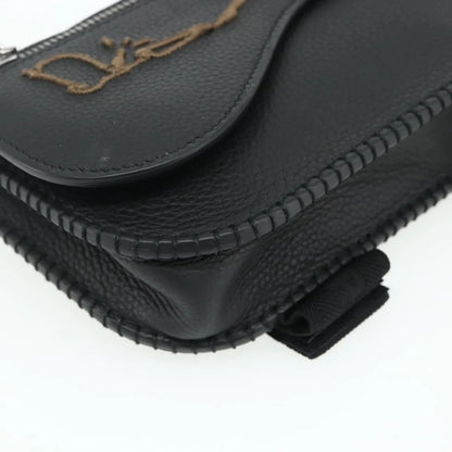 Christian Dior Saddle Pouch Belt Leather, Black, Leather, Clutch