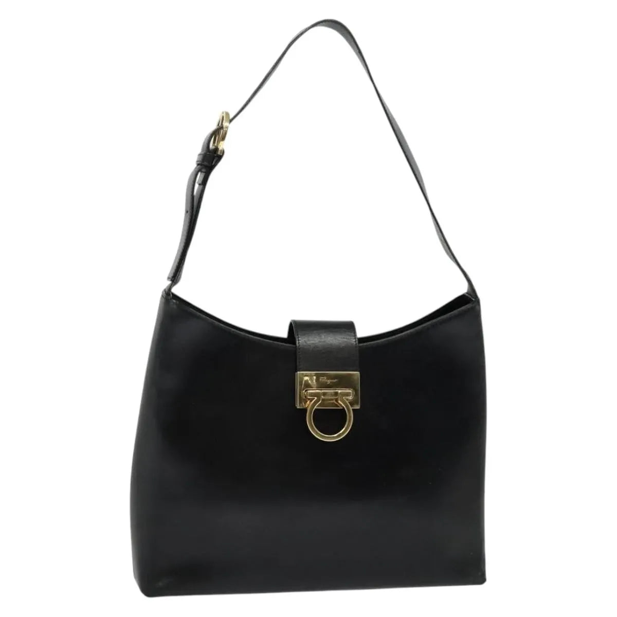 Salvatore Ferragamo Gancio Flap Hobo Leather, Black, Leather, Shoulder Bag