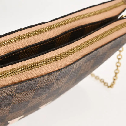 Louis Vuitton Double Zip Pochette Damier Ebene, Brown, Canvas, Clutch