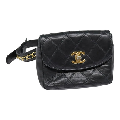 Chanel Vintage CC Flap Waist Quilted Leather, Black, Leather, Clutch