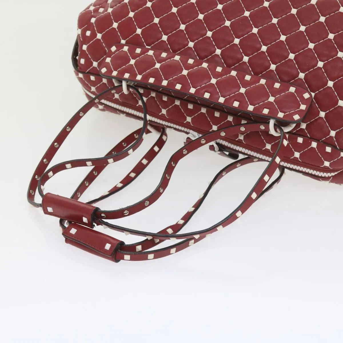 Valentino Garavani Free Rockstud Spike Duffle Quilted Leather, Red, Leather, Shoulder Bag