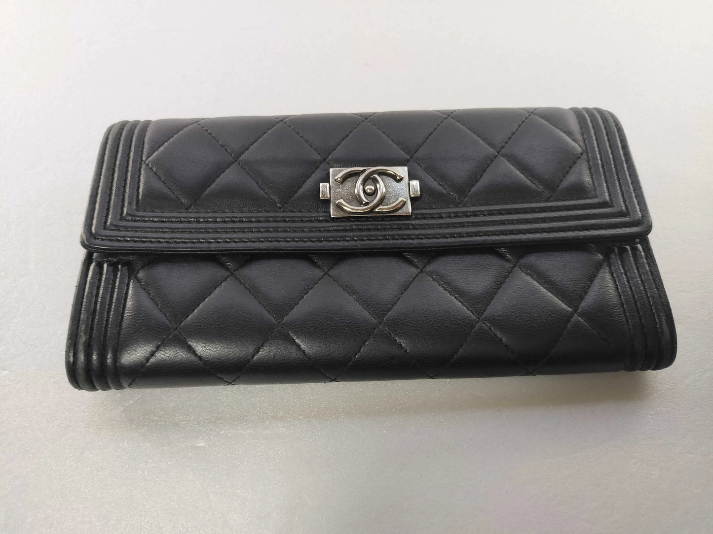 Chanel Boy Flap Quilted Lambskin, Black, Leather, Wallet