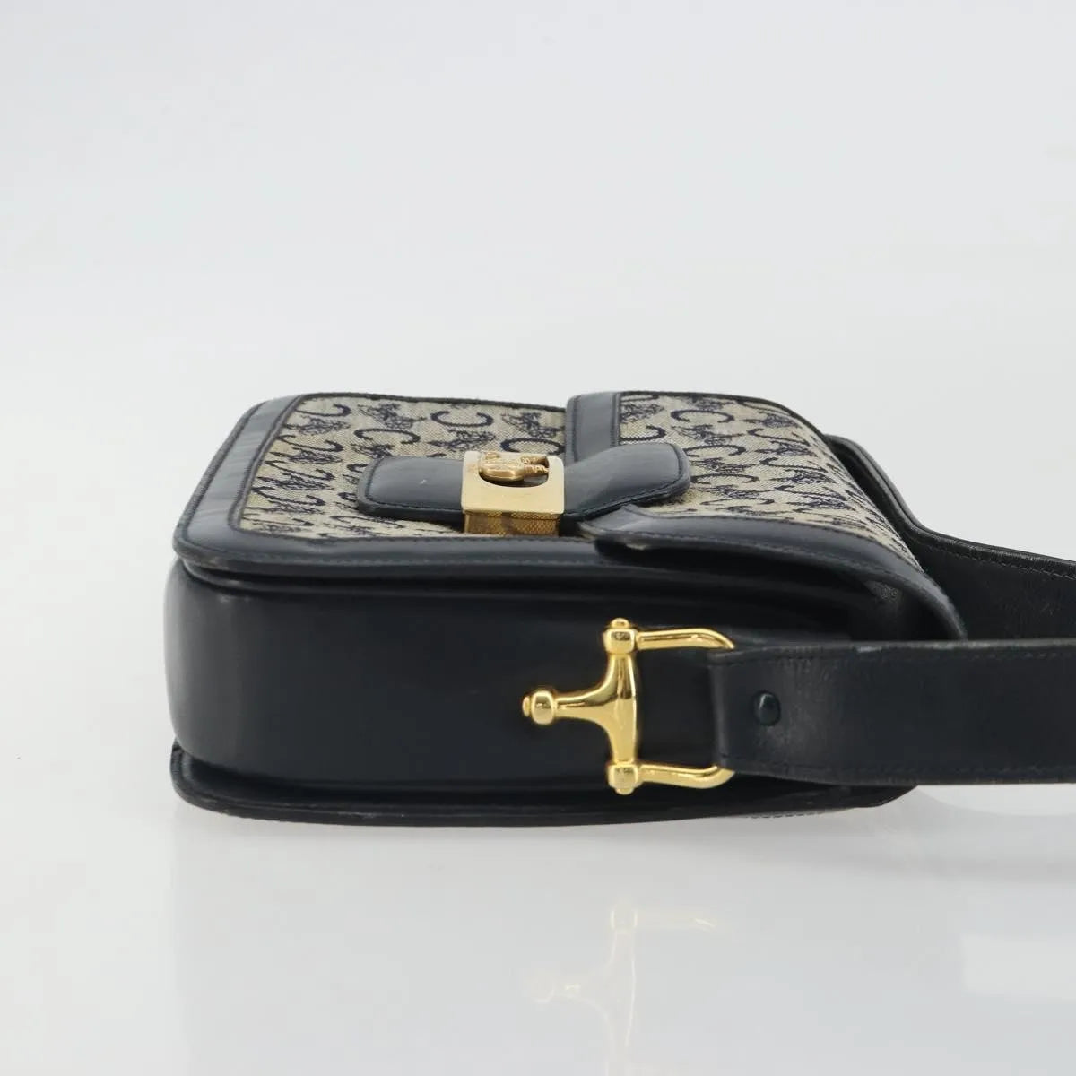 Celine Vintage Horse Carriage C Macadam Canvas and Leather, Navy, Canvas, Shoulder Bag
