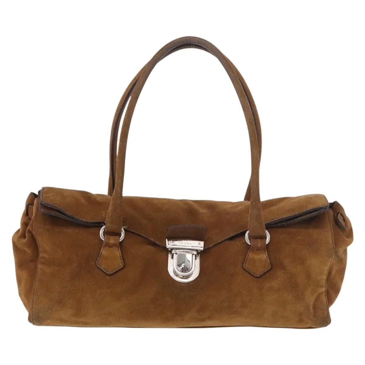 Prada Pushlock Tote Suede, Brown, Suede, Handbag