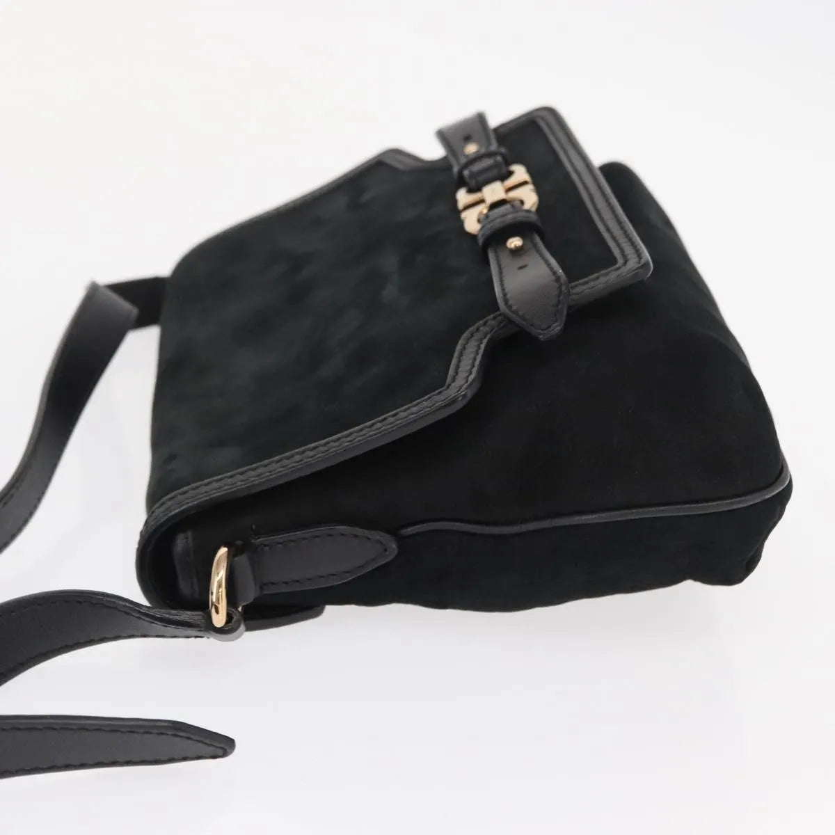 Salvatore Ferragamo Gancini Suede, Black, Suede, Shoulder Bag